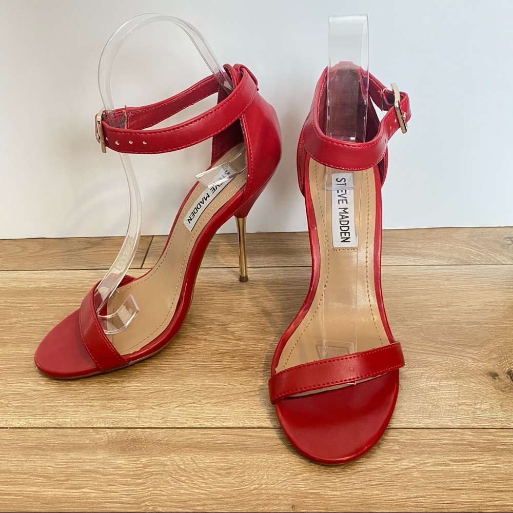 Steve Madden Rebuttle Red High Heel Ankle Strap Stiletto Sandal - Picture 3 of 11